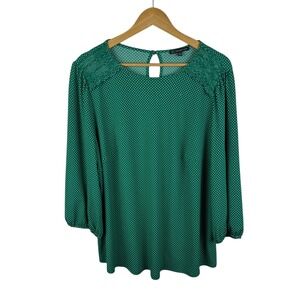 Adrianna‎ Papell Polka Dot Blouse Size 1X Green Office Fall Christmas Holiday